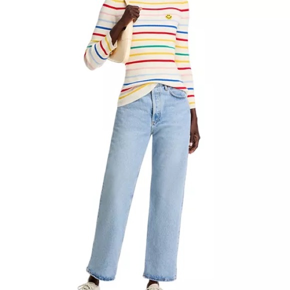 Joshua Sanders Stripped Ribbed Smiley Face Crew Neck Sweater Top Shirt SZ M NWT - Picture 2 of 5